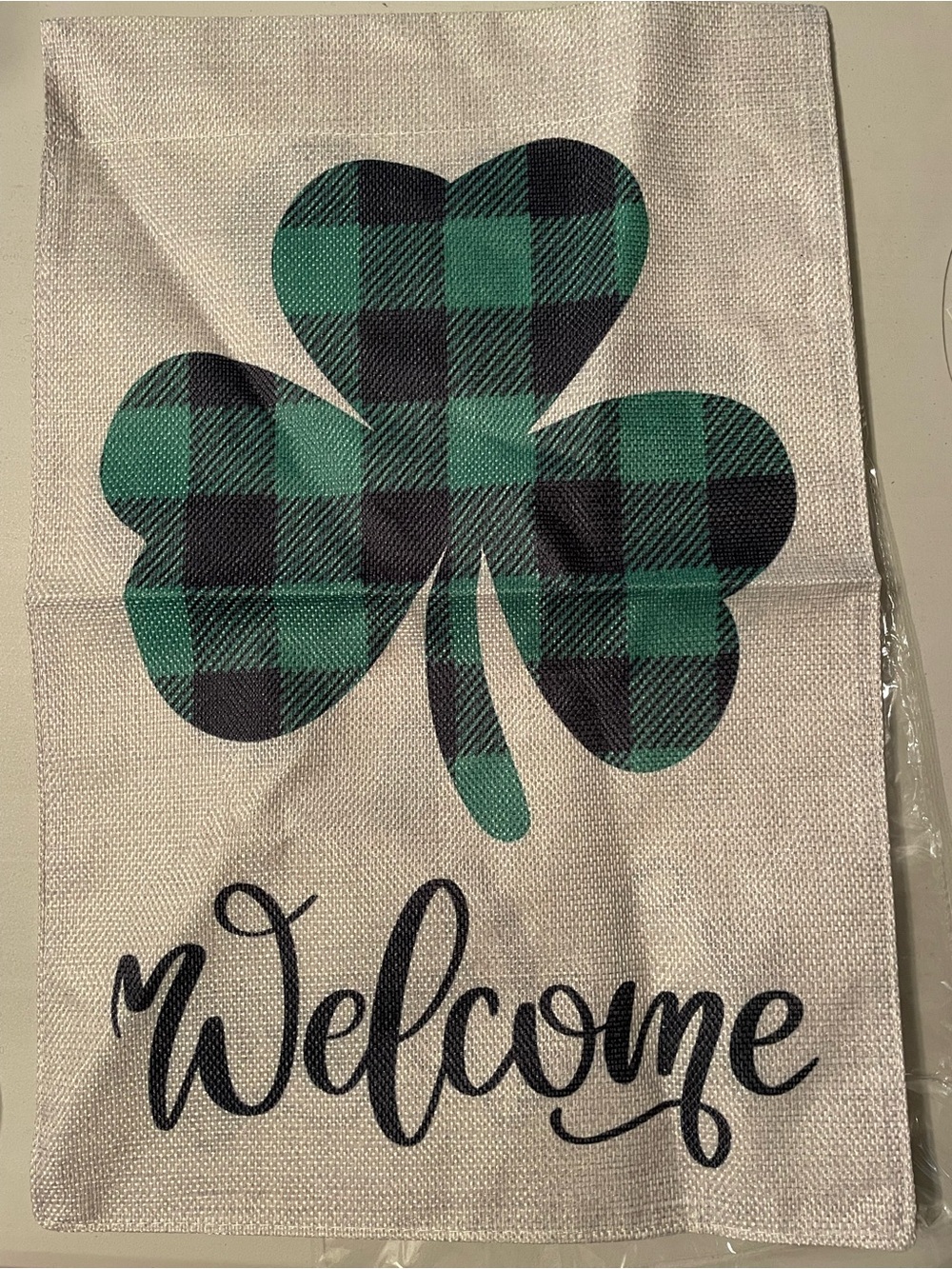 Welcome Shamrock Plaid Double sided Garden Flag - Green St Patrickโs Day New